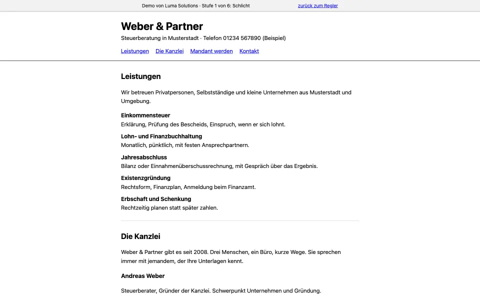 Startseite der Demo Weber und Partner am Computer